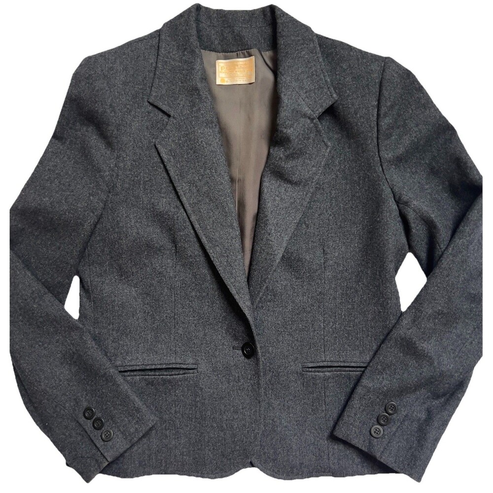 VTG PENDLETON Woman’s Gray 100% Wool Blazer Jacket Size 10 Made In USA Classic
